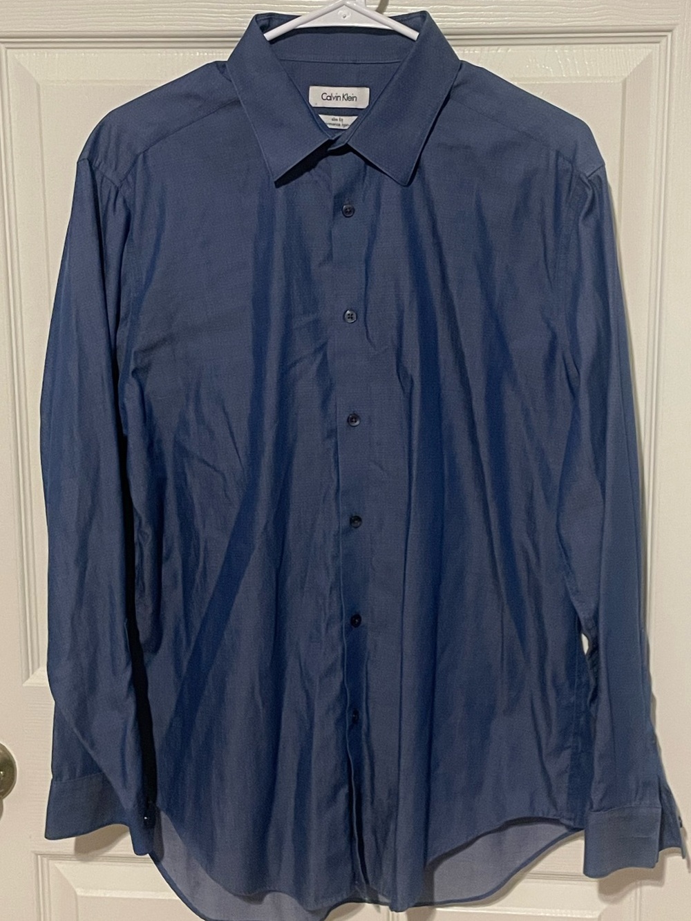 Calvin Klein Men's Metallic Blue Long-Sleeve Dress Shirt Size L